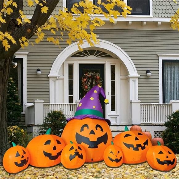 Amazon.com: Poptrend Inflatable Halloween Decorations,8.2 FT  Inflatable Halloween Decorations,8.2 FT Inflatable 7 Pumpkins Wearing Witch Hat